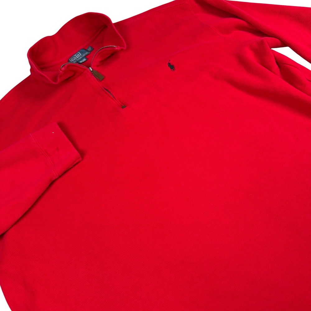 Polo Ralph Lauren Mens 4XB Big Red Ribbed Cotton 1/4 Zip Pullover Sweater